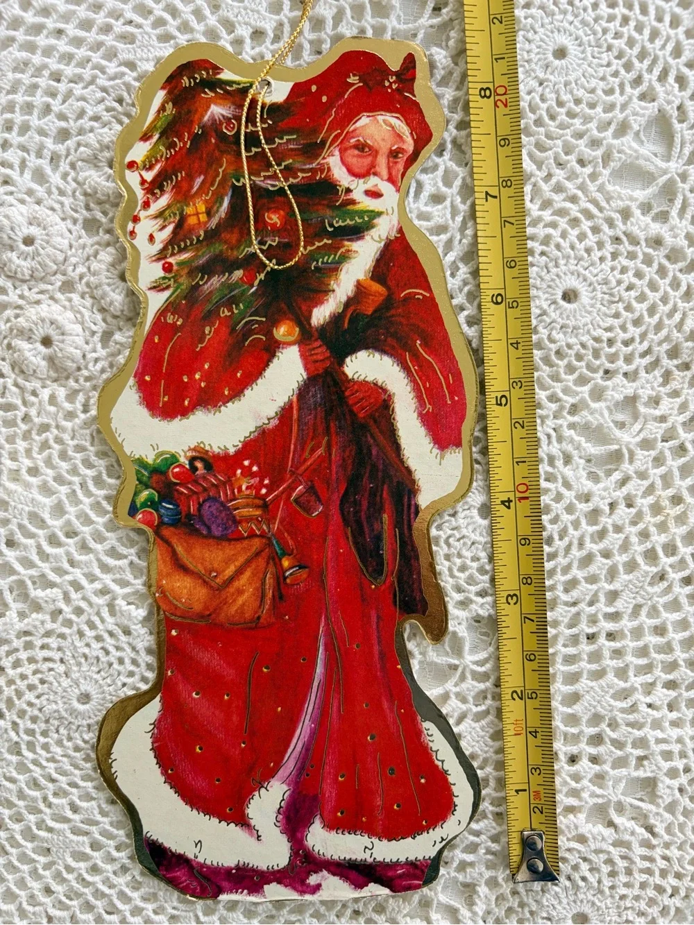 4 Vintage 1987 Die Cut Santa Claus Hanging Ornaments Father Christmas Victorian